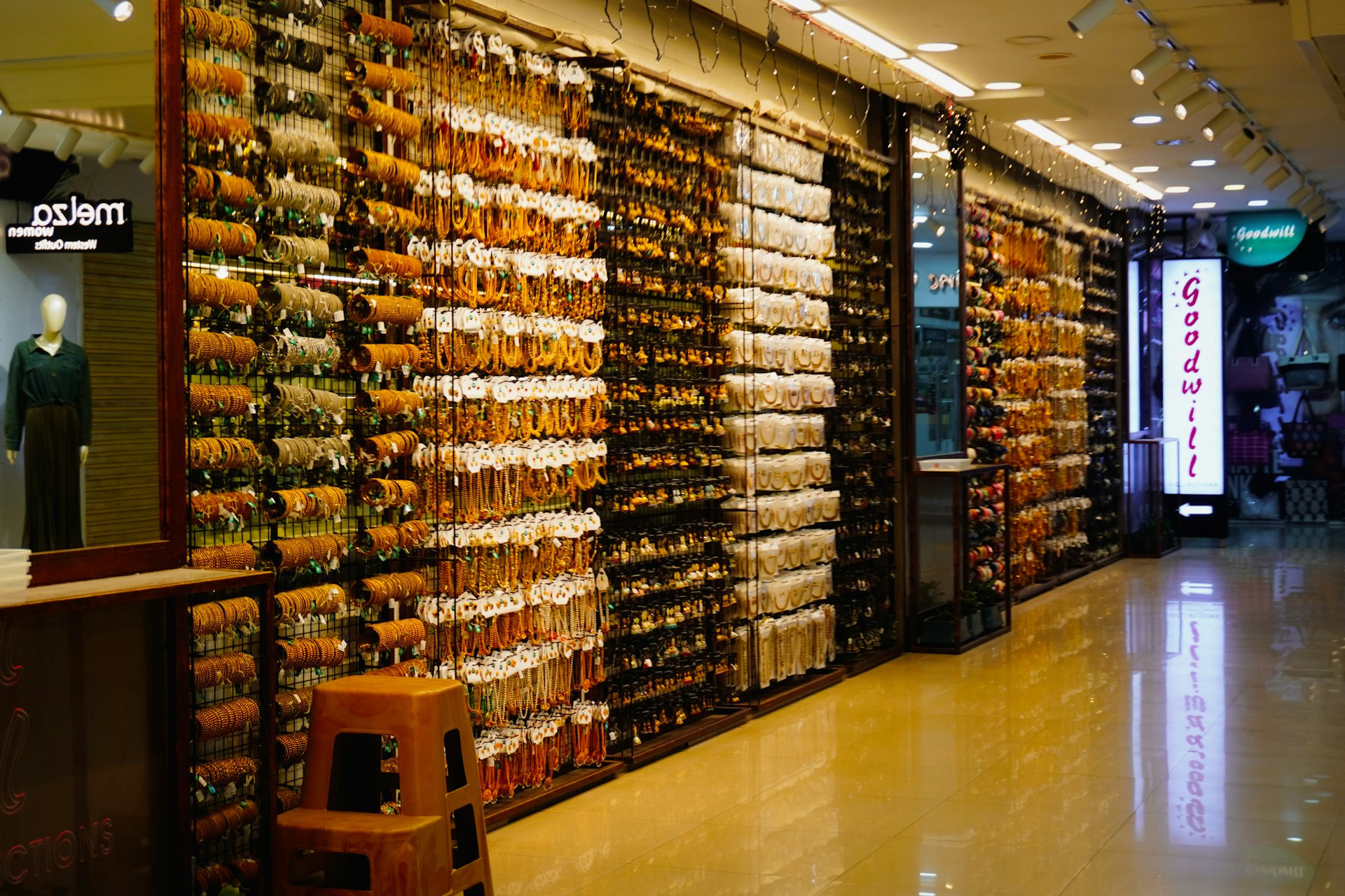 Store aisle with shelves full of merchandise